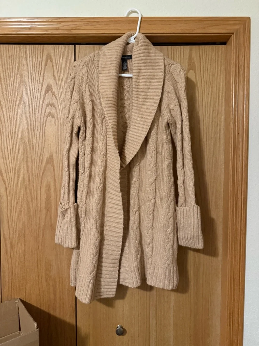 INC International Concepts Camel Cable Knit Open-Front Cardigan